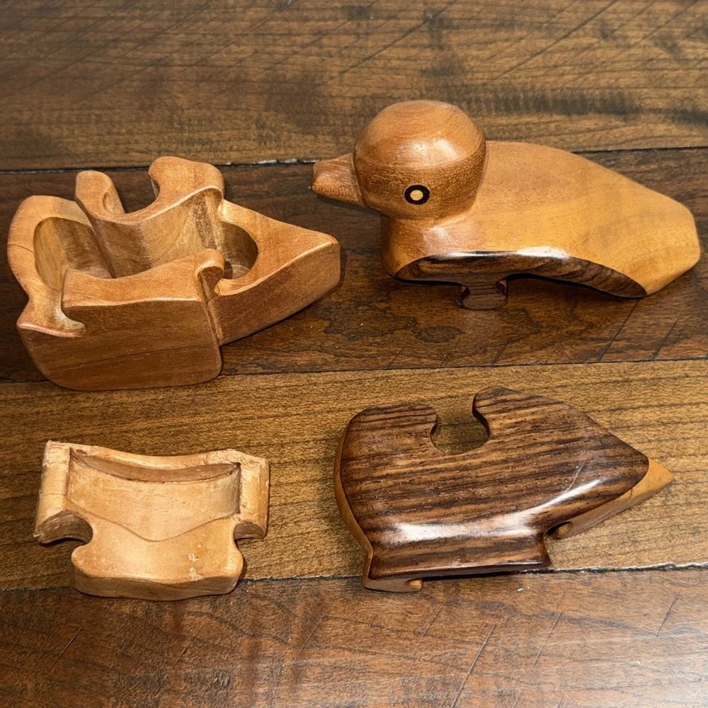 Wooden Duck Hidden Box, Decor, Jewelry Or Coin/Cash Box, Natural Wood